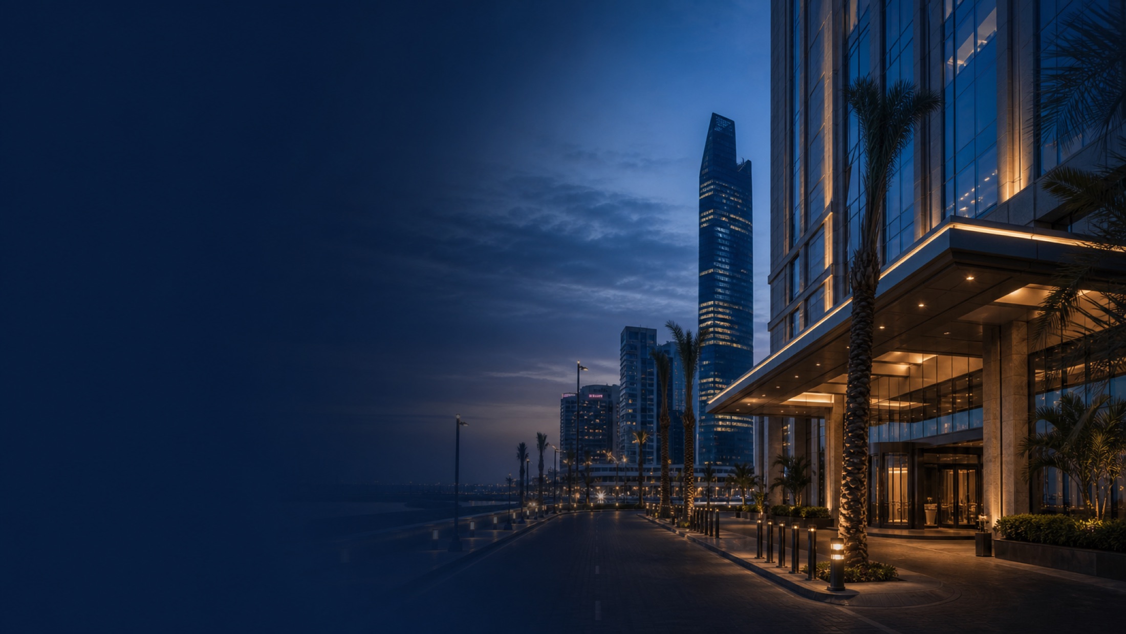 Jeddah waterfront towers at dusk